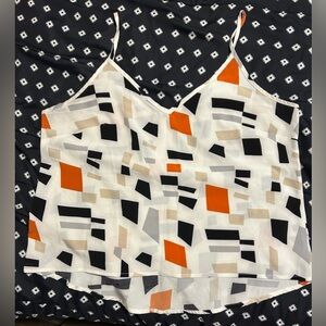 Shein white tank w/ black, tan&orange block shapes-size l
